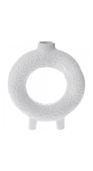  WHITE CERAMIC ROUND VASE 28X10X33 CM WITH HOLE IN THE MIDDLE