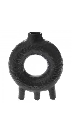  BLACK CERAMIC ROUND VASE 20X10X26 CM WITH HOLE IN THE MIDDLE