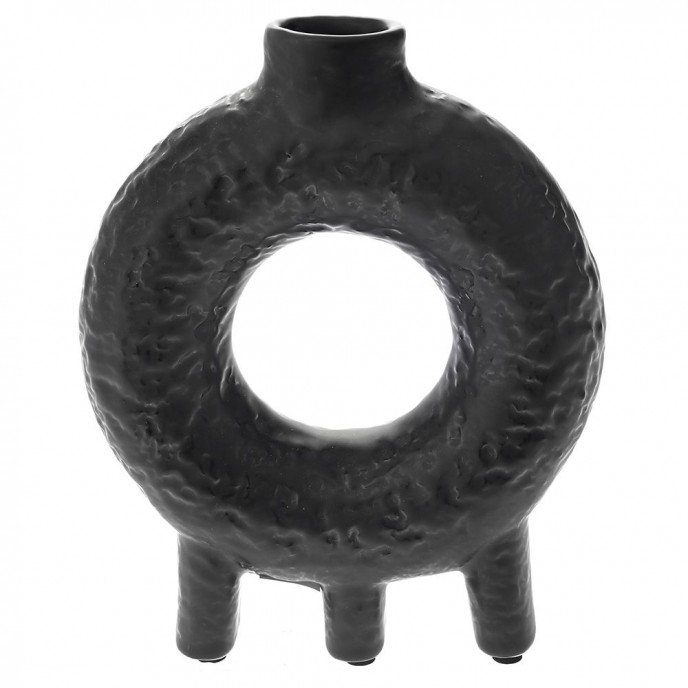  BLACK CERAMIC ROUND VASE 20X10X26 CM WITH HOLE IN THE MIDDLE 