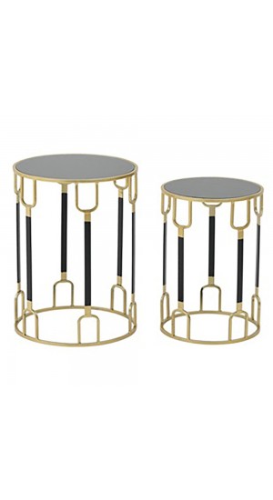  GOLD METAL TABLE SET 2 WITH GLASS TOP L:40x40x53CM S:33x33x47CM