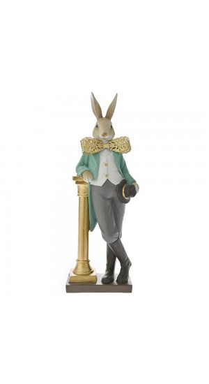  EASTER POLYRESIN RABBIT STANDING UP IN A COLUMN 17.5x9.5x46.5CM