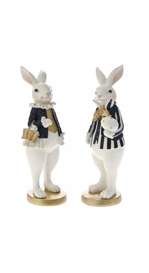  EASTER SΕΤ 2 POLYRESIN COUPLE OF RABBITS 10.5x10X25.5CM