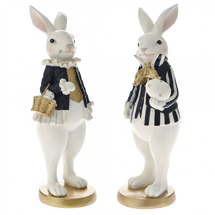  EASTER SΕΤ 2 POLYRESIN COUPLE OF RABBITS 10.5x10X25.5CM 