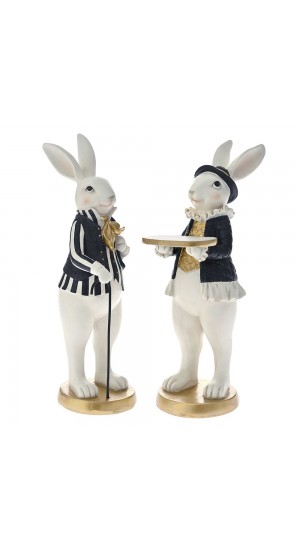  EASTER SΕΤ 2 POLYRESIN COUPLE OF RABBITS 12x9.5X31CM
