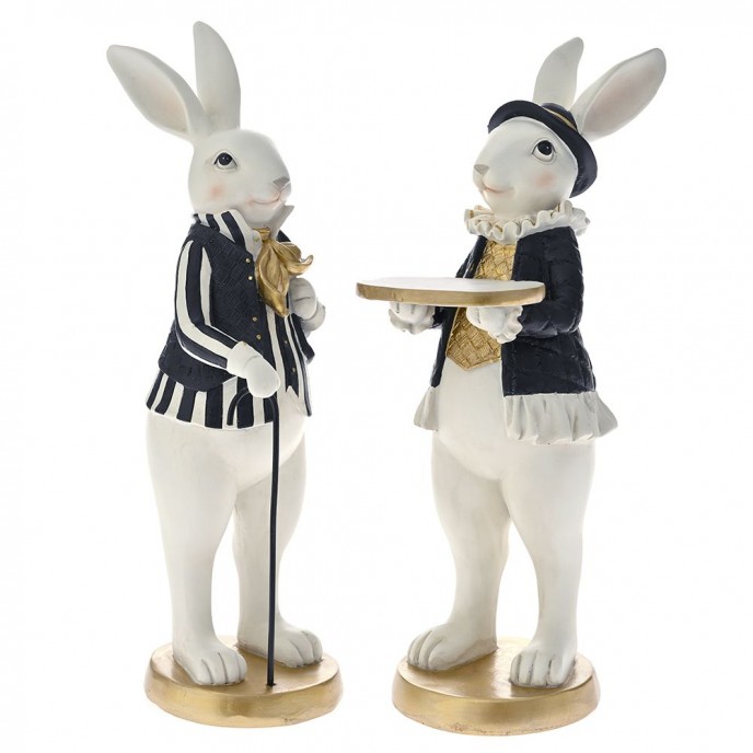  EASTER SΕΤ 2 POLYRESIN COUPLE OF RABBITS 12x9.5X31CM 