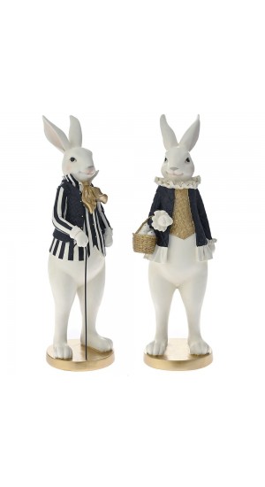  EASTER SΕΤ 2 POLYRESIN COUPLE OF RABBITS 17.5x15.5X53CM