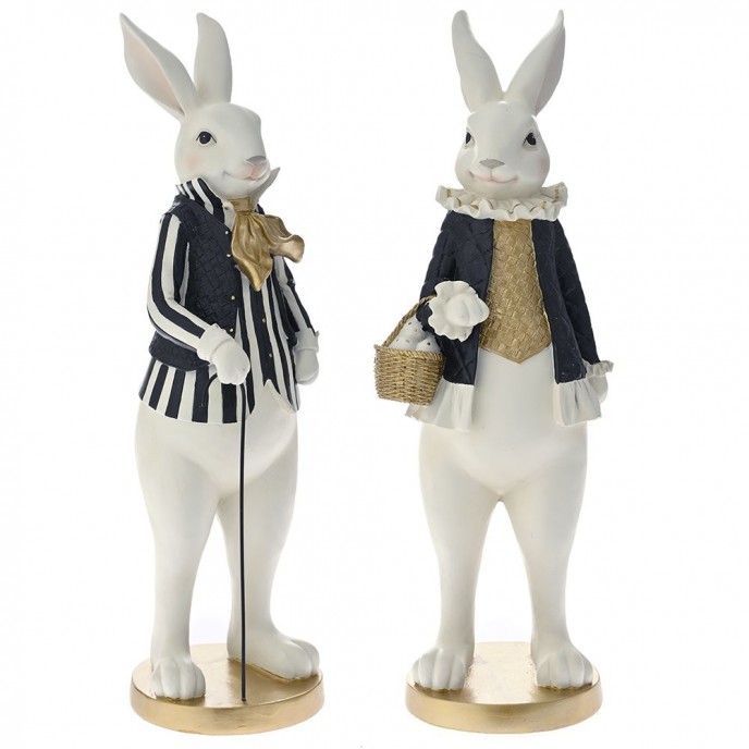  EASTER SΕΤ 2 POLYRESIN COUPLE OF RABBITS 17.5x15.5X53CM 