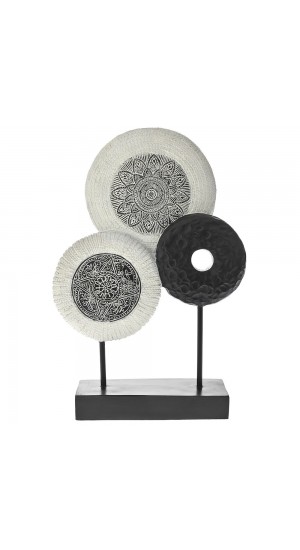  BLACK AND WHITE RESIN DISC SCULPTURE 28x8x43CM