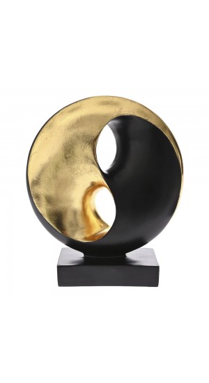  BLACK AND GOLD RESIN DISC SCULPTURE 26x9x30CM