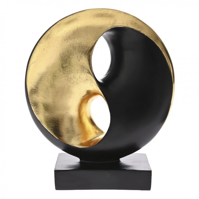  BLACK AND GOLD RESIN DISC SCULPTURE 26x9x30CM 
