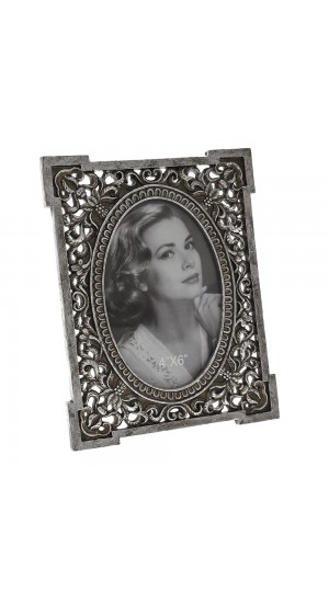  SILVER POLYRESIN PHOTO FRAME 16X21 CM FOR 10X15 OVAL PHOTO
