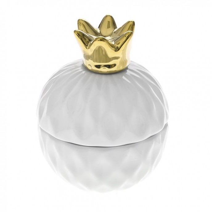  WHITE CERAMIC CANISTER WITH GOLD CROWN 8X8X10CM 