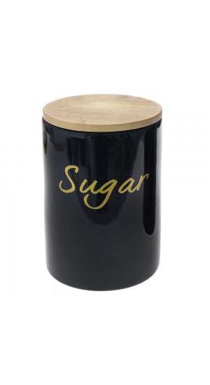  BLACK CERAMIC COFFEE CANISTER WITH BAMBOO LID 12X12X17CM
