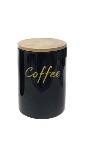  BLACK CERAMIC SUGAR CANISTER WITH BAMBOO LID 12X12X17CM