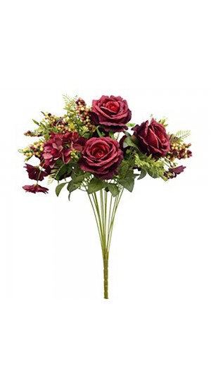  ARTIFICIAL MIXED RED ROSE BUSH 49CM