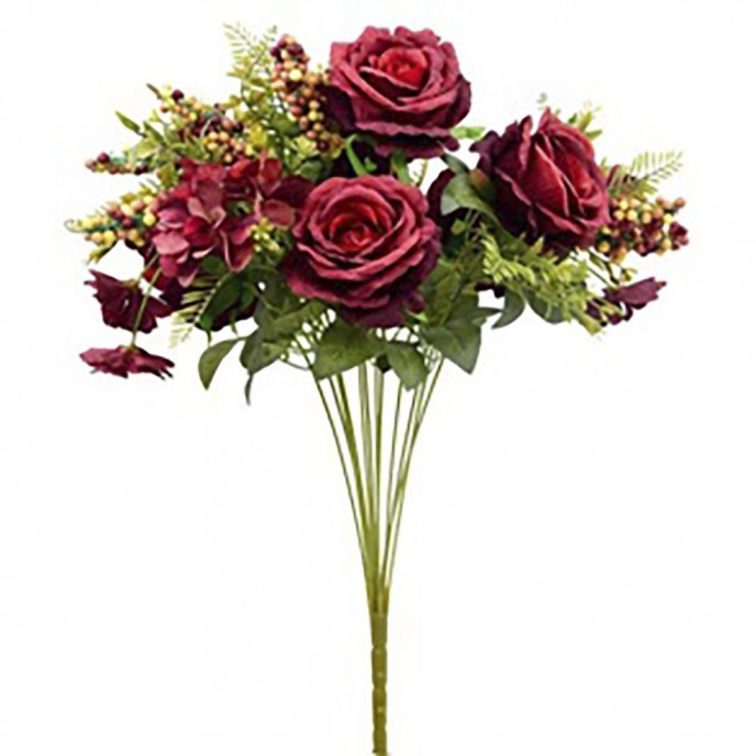  ARTIFICIAL MIXED RED ROSE BUSH 49CM 