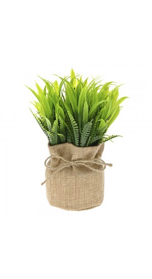  ARTIFICIAL POTTED GRASS IN JUTE BAG 16CM
