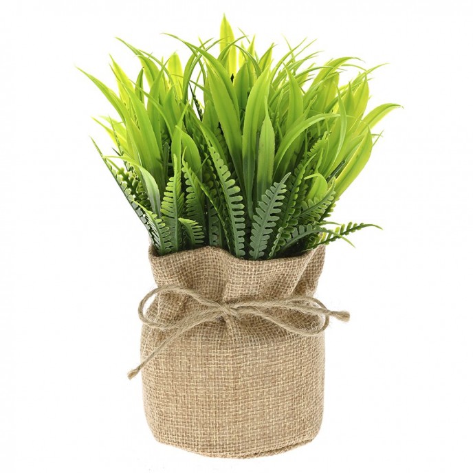  ARTIFICIAL POTTED GRASS IN JUTE BAG 16CM 