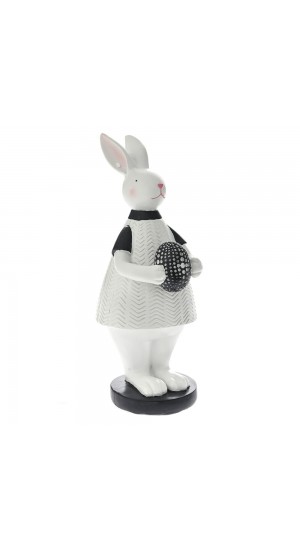  EASTER BLACK AND WHITE POLYRESIN BUNNY 8X10X25CM