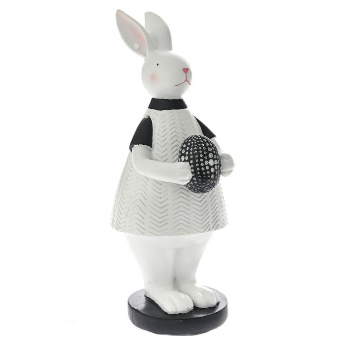  EASTER BLACK AND WHITE POLYRESIN BUNNY 8X10X25CM 