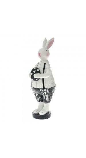  EASTER BLACK AND WHITE POLYRESIN BUNNY 8X10X25CM