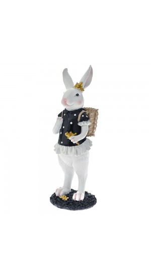  EASTER BLACK AND WHITE POLYRESIN BUNNY 10X12X34CM