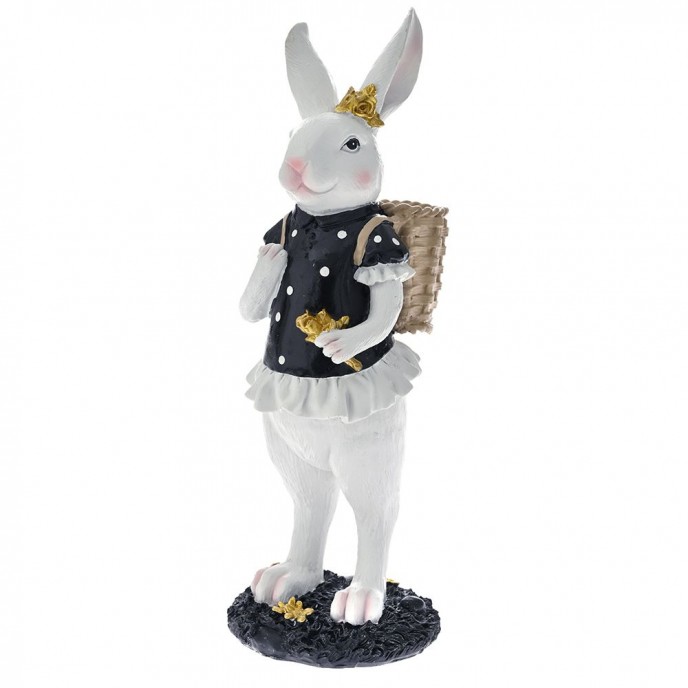  EASTER BLACK AND WHITE POLYRESIN BUNNY 10X12X34CM 