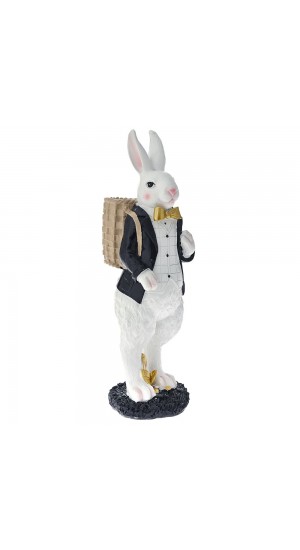  EASTER BLACK AND WHITE POLYRESIN BUNNY 10X11X34CM