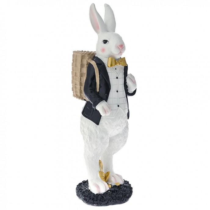  EASTER BLACK AND WHITE POLYRESIN BUNNY 10X11X34CM 