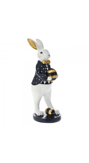  EASTER BLACK AND WHITE POLYRESIN BUNNY 11X13X32CM