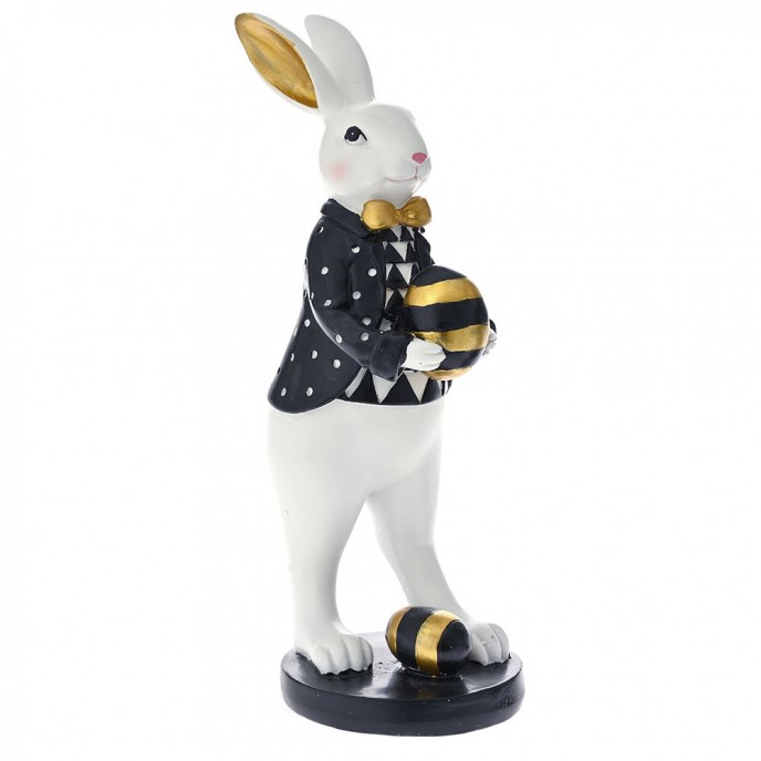  EASTER BLACK AND WHITE POLYRESIN BUNNY 11X13X32CM 
