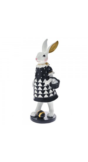  EASTER BLACK AND WHITE POLYRESIN BUNNY 12X12X32CM