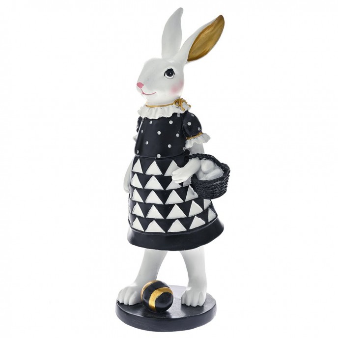  EASTER BLACK AND WHITE POLYRESIN BUNNY 12X12X32CM 