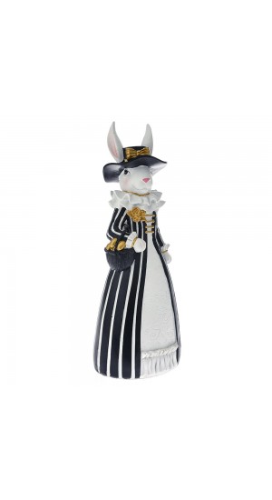  EASTER BLACK AND WHITE POLYRESIN BUNNY 11X11X36CM