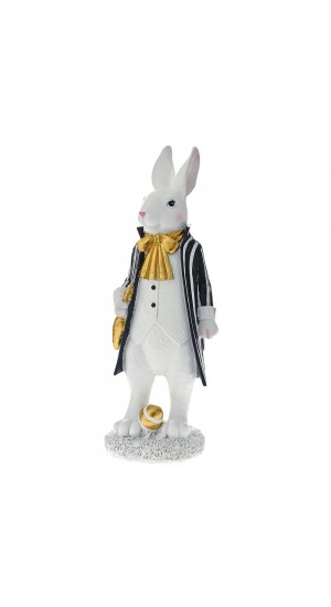  EASTER BLACK AND WHITE POLYRESIN BUNNY 12X12X37CM