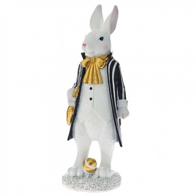  EASTER BLACK AND WHITE POLYRESIN BUNNY 12X12X37CM 