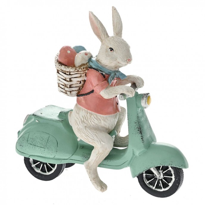  EASTER BLACK AND WHITE POLYRESIN BUNNY ON A VESPA 19X8X18CM 