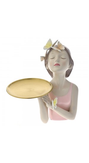  DECO SWEET GIRL HOLDING A PLATE RESIN STATUE 18X15X27CM