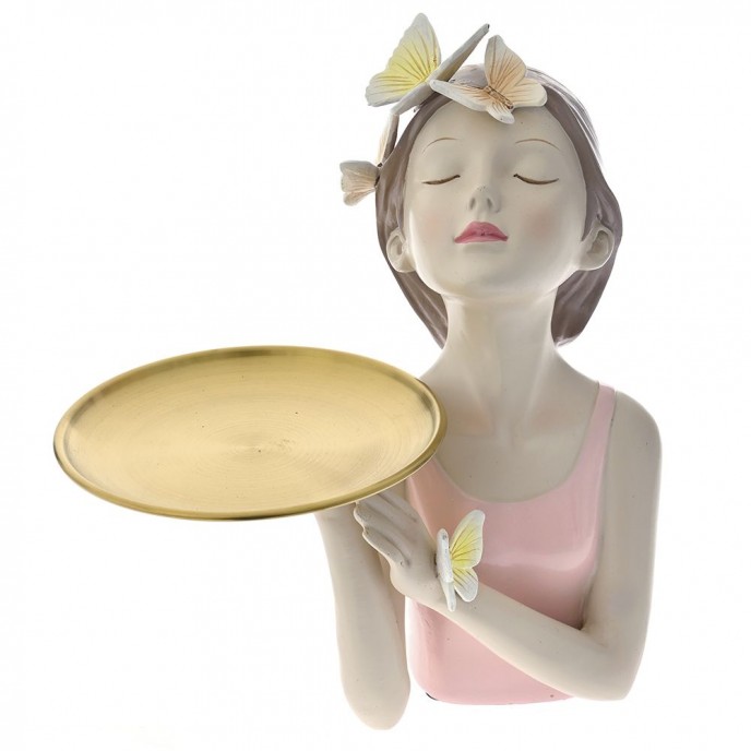  DECO SWEET GIRL HOLDING A PLATE RESIN STATUE 18X15X27CM 