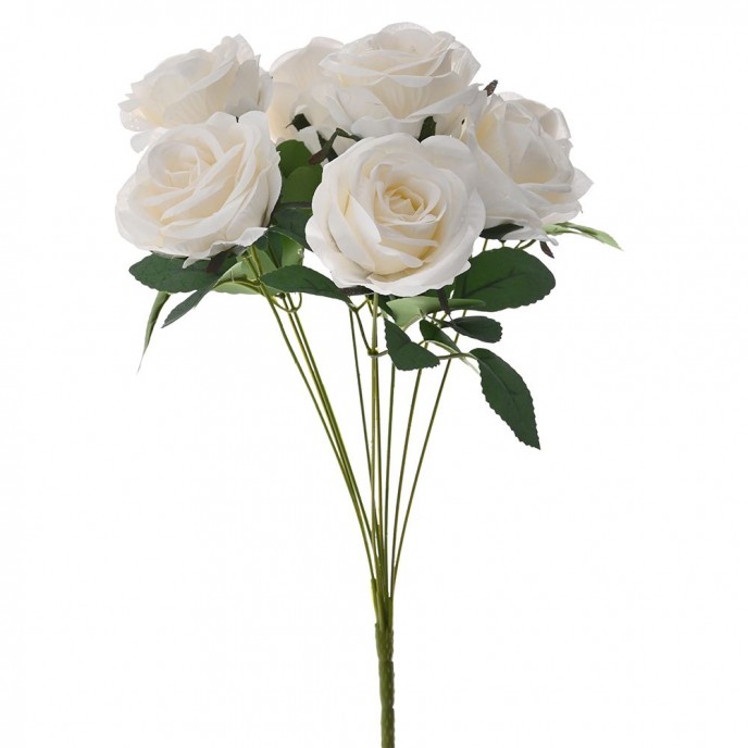  ARTIFICIAL BUNCH OF WHITE ROSES 44CM 