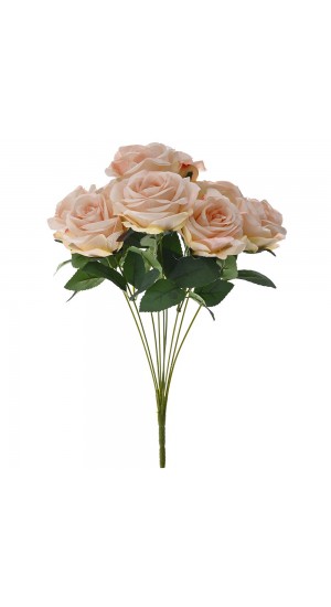  ARTIFICIAL BUNCH OF SALMON ROSES 44CM