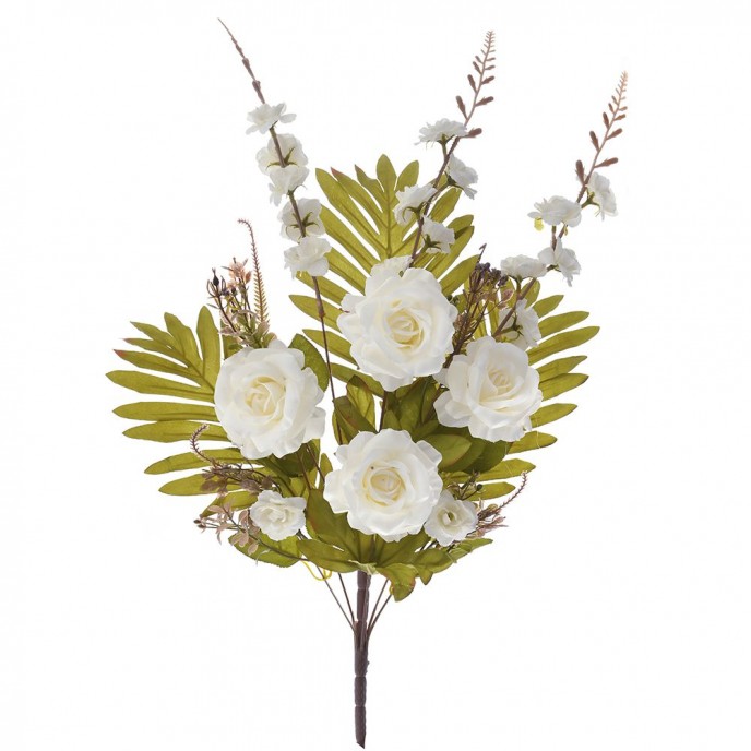  ARTIFICIAL BUNCH OF WHITE ROSES 66CM 