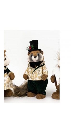  BROWN RACCOON WITH GREEN SUIT 18X22X40CM