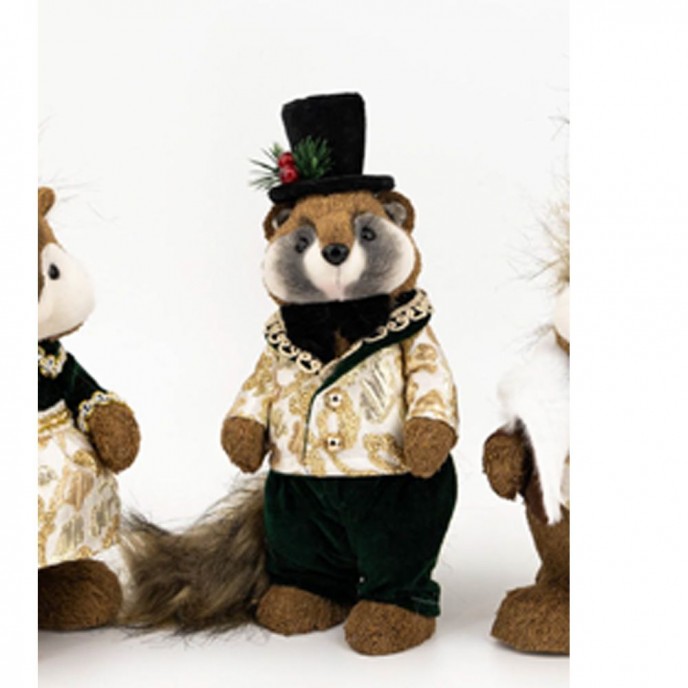  BROWN RACCOON WITH GREEN SUIT 18X22X40CM 