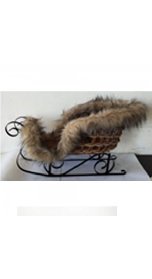  BROWN METAL SLEIGH WITH FAUX FUR 61X22X34CM