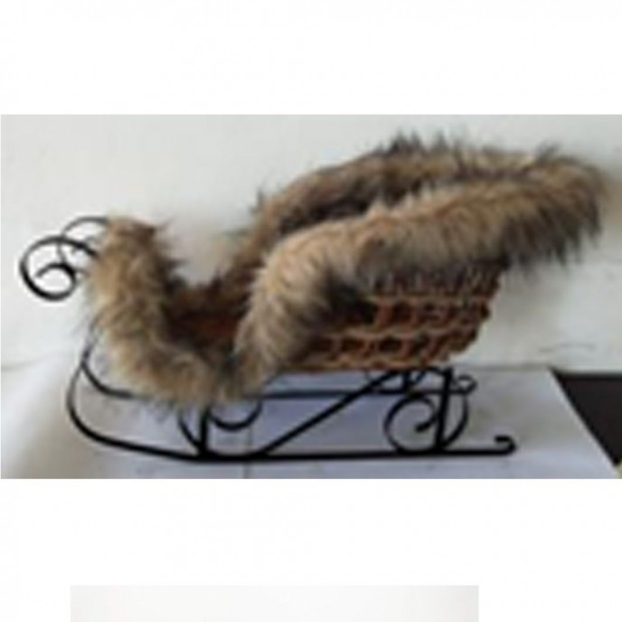  BROWN METAL SLEIGH WITH FAUX FUR 61X22X34CM 