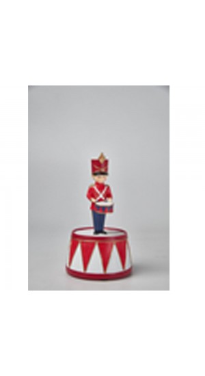  CHRISTMAS RED RESIN SOLDIER ΟΝ DRUM MUSIC BOX 9X9X16CM
