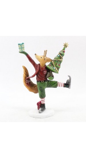  CHRISTMAS RESIN SKIING FOX WITH GIFT BOX 20X10X28CM