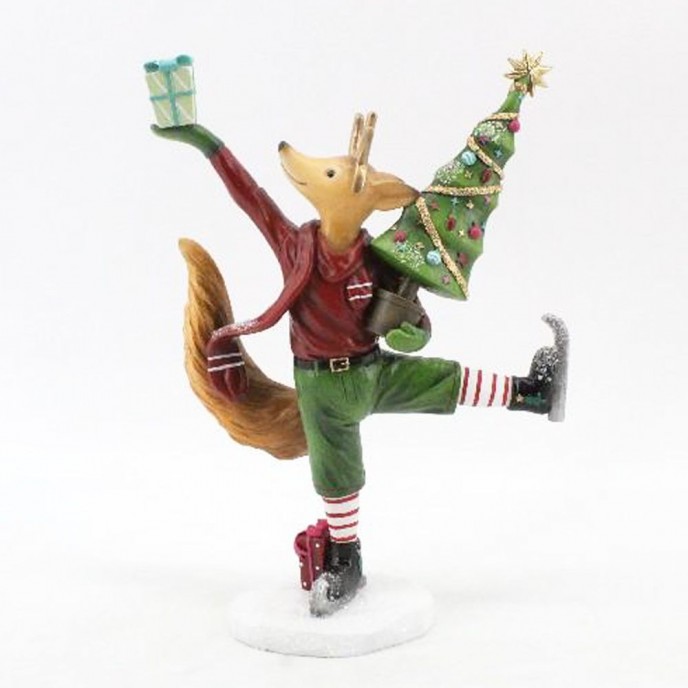  CHRISTMAS RESIN SKIING FOX WITH GIFT BOX 20X10X28CM 