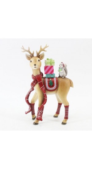  CHRISTMAS RESIN DEER WITH GIFT BOXES 17X8X26CM